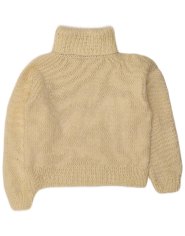 vintage Femmes Roll Neck Jumper Pull UK 14 Jaune Moyen