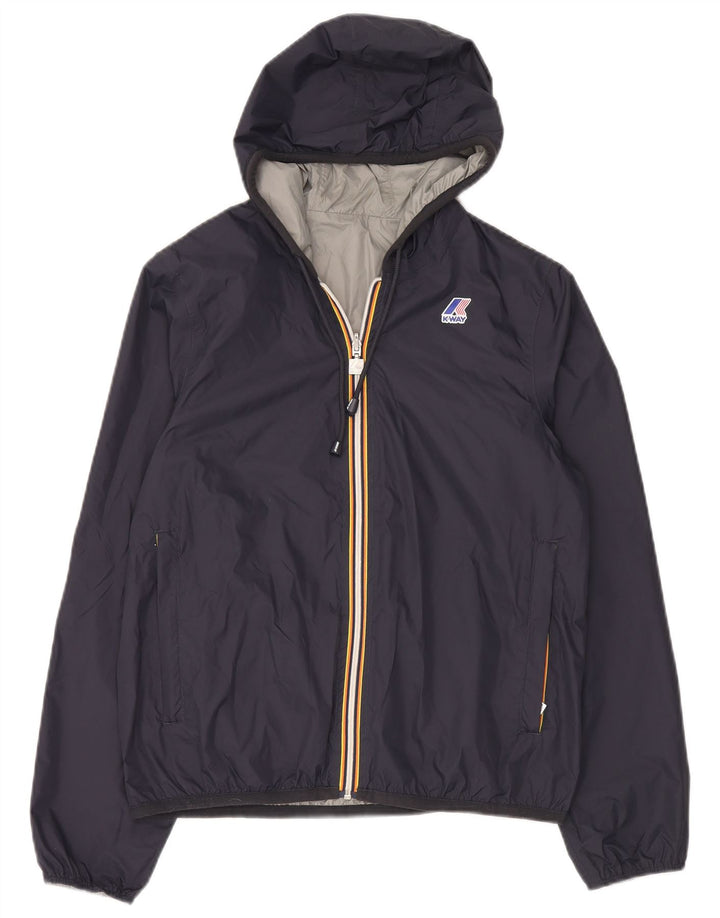 K-Way Veste de pluie réversible à capuche pour femme UK 14 Bleu marine moyen Polyamide