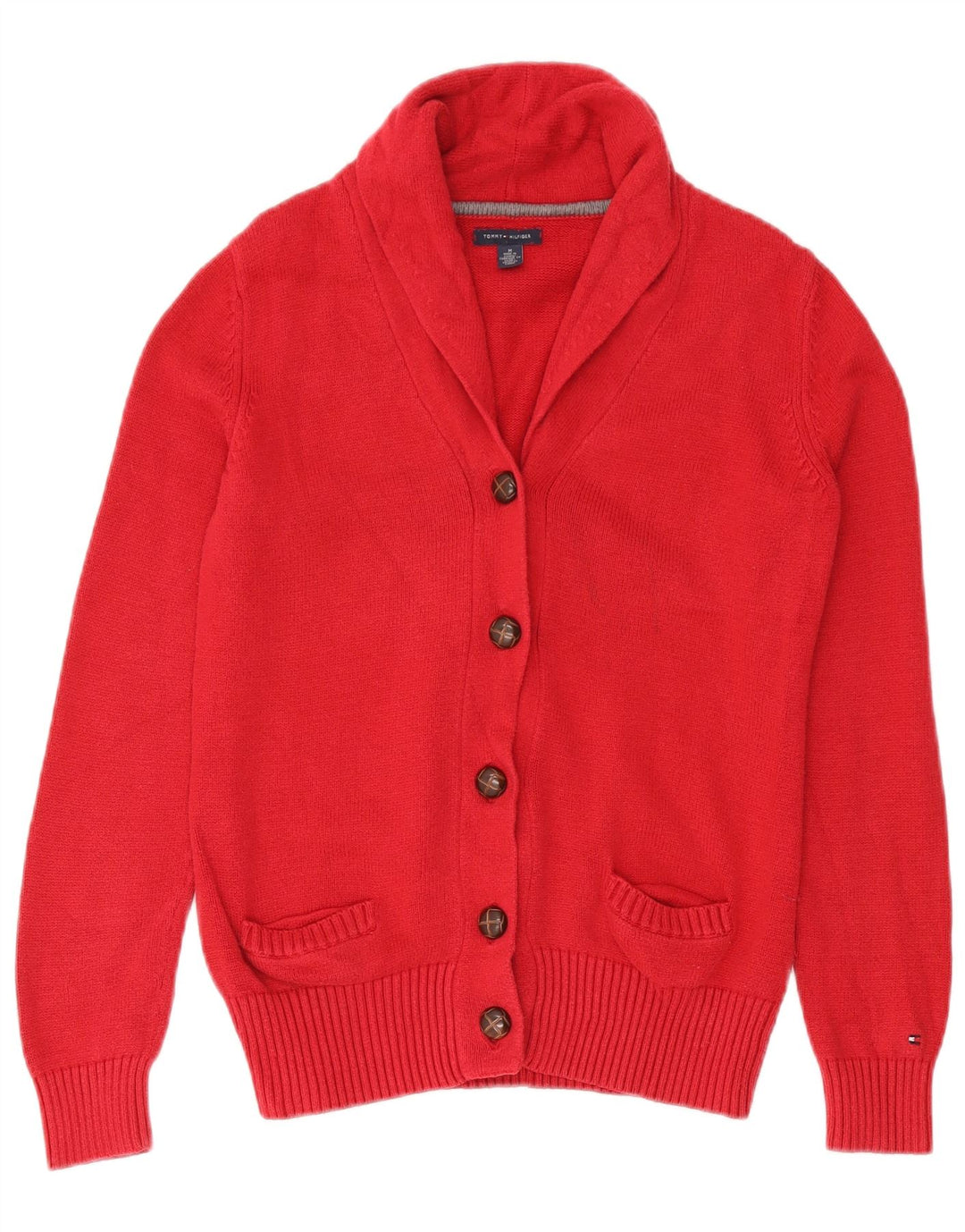 Tommy Hilfiger Pull Cardigan Femme UK 12 Coton Rouge Moyen