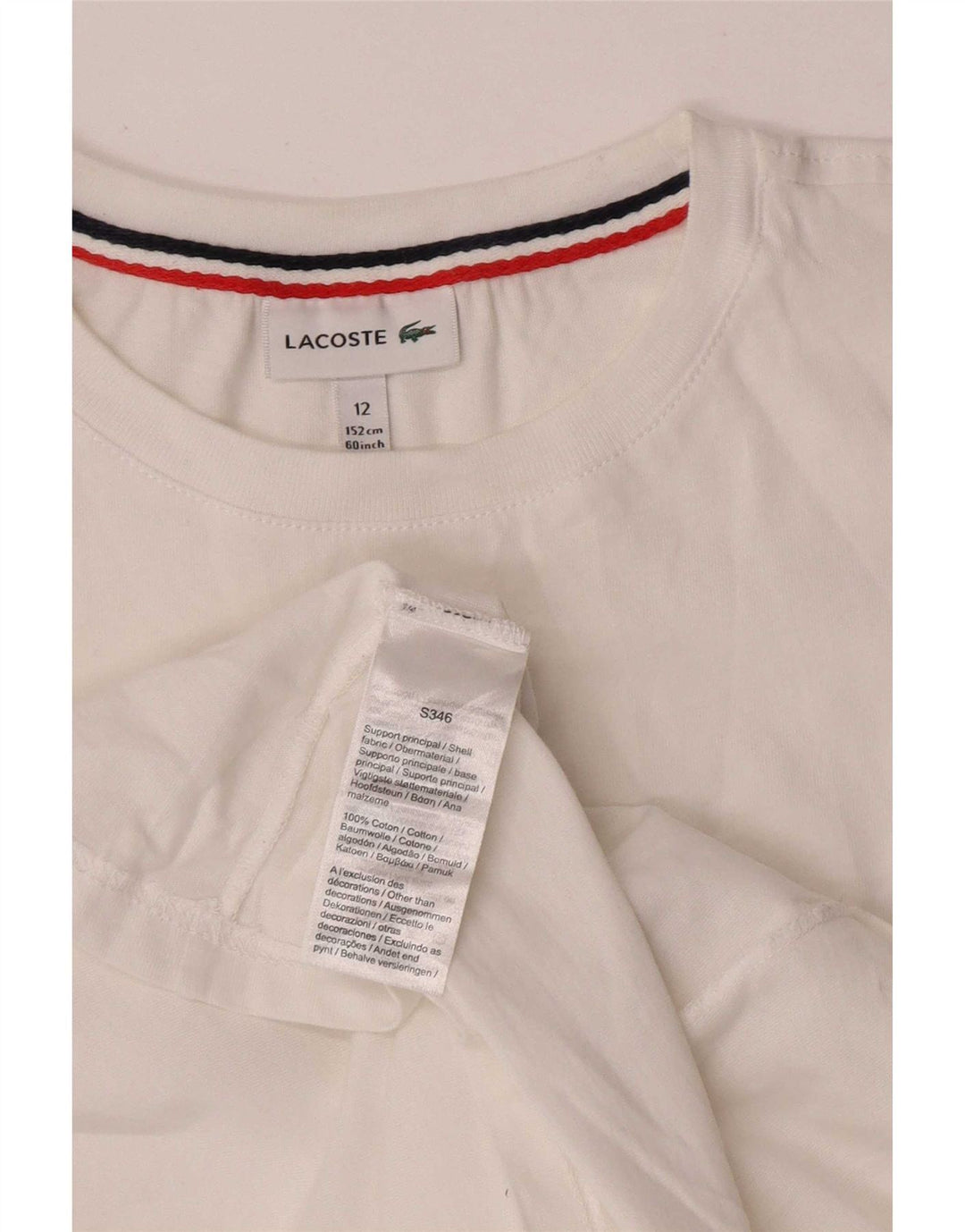 Lacoste T-Shirt Garçon 11-12 ans Blanc Coton