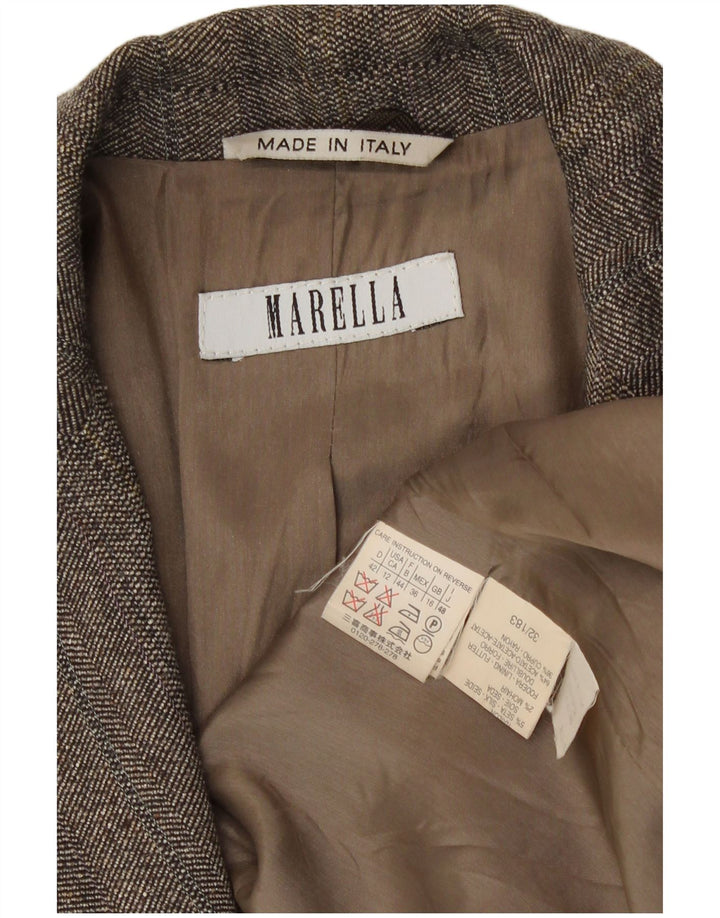 Marella Veste Blazer 3 Boutons pour Femme UK 16 Large Marron Viscose à Chevrons