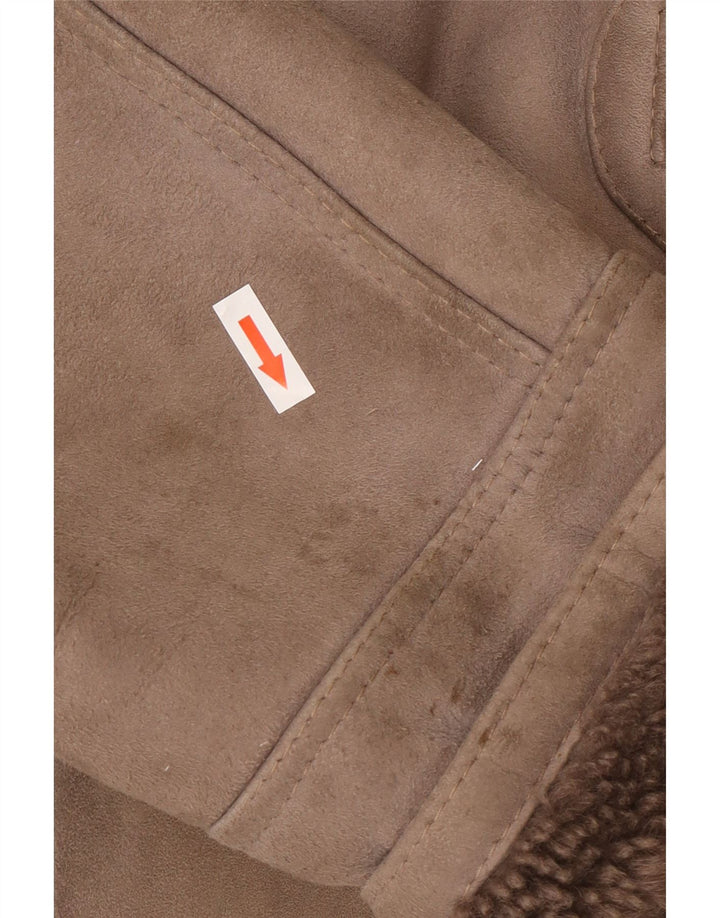vintage Femme Manteau en peau de mouton surdimensionné IT 46 Grand Shearling Gris