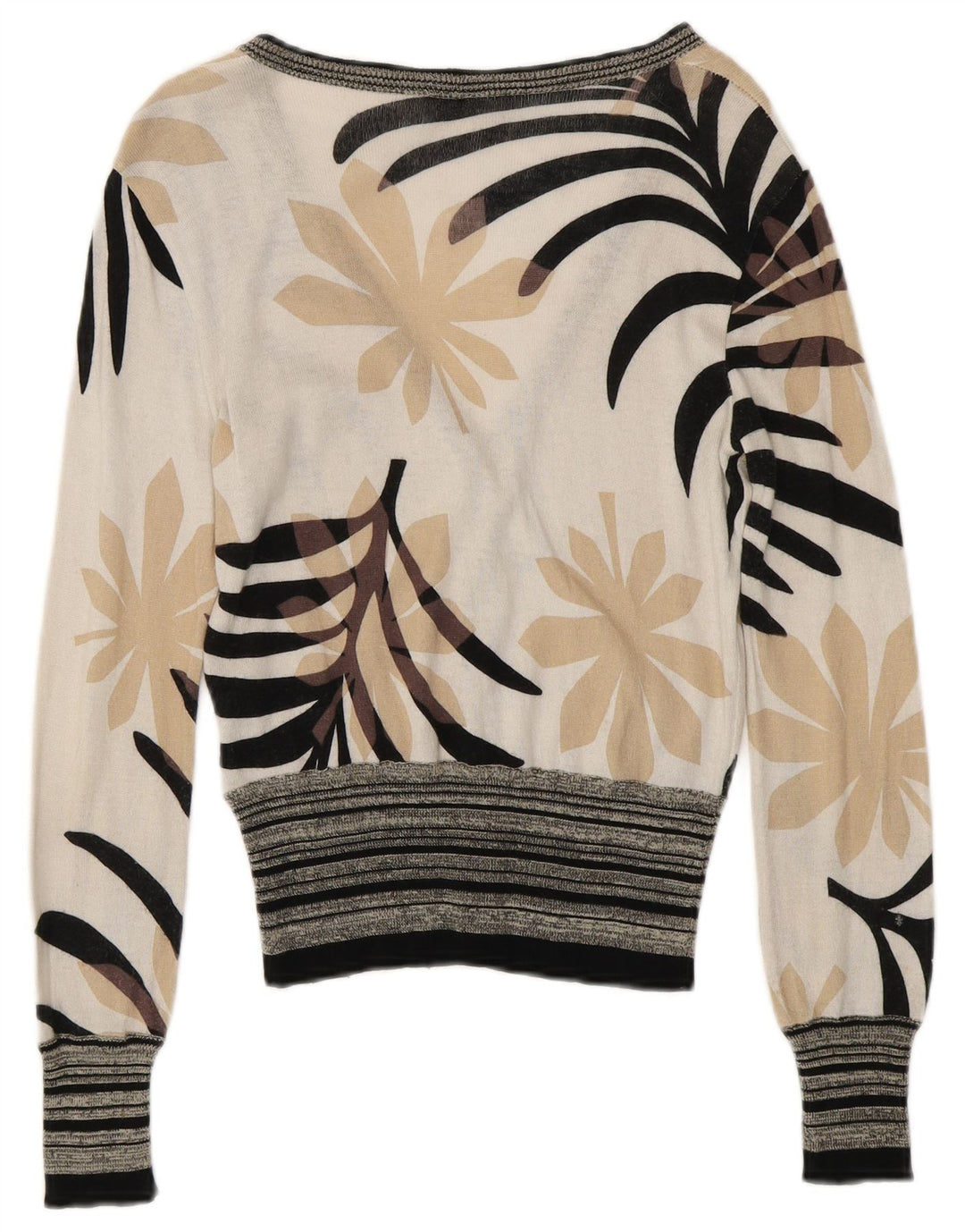 ICEBERG Cardigan Femme Pull UK 6 XS Blanc Cassé Floral Coton