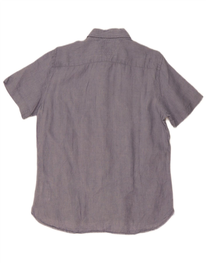 TOMMY HILFIGER Chemise à Manches Courtes Regular Fit Homme Bleu Moyen Lin