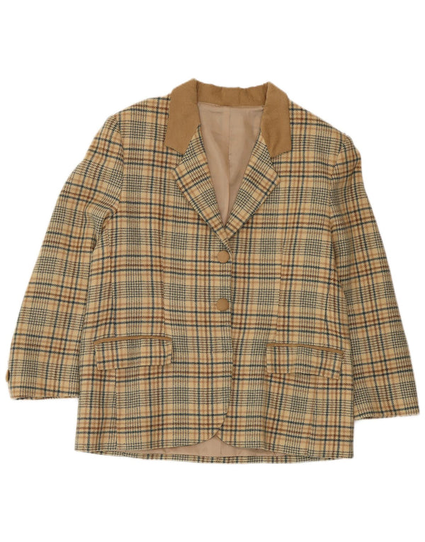 vintage Femme 2 Bouton Blazer Veste UK 14 Grand Pied-de-poule Beige