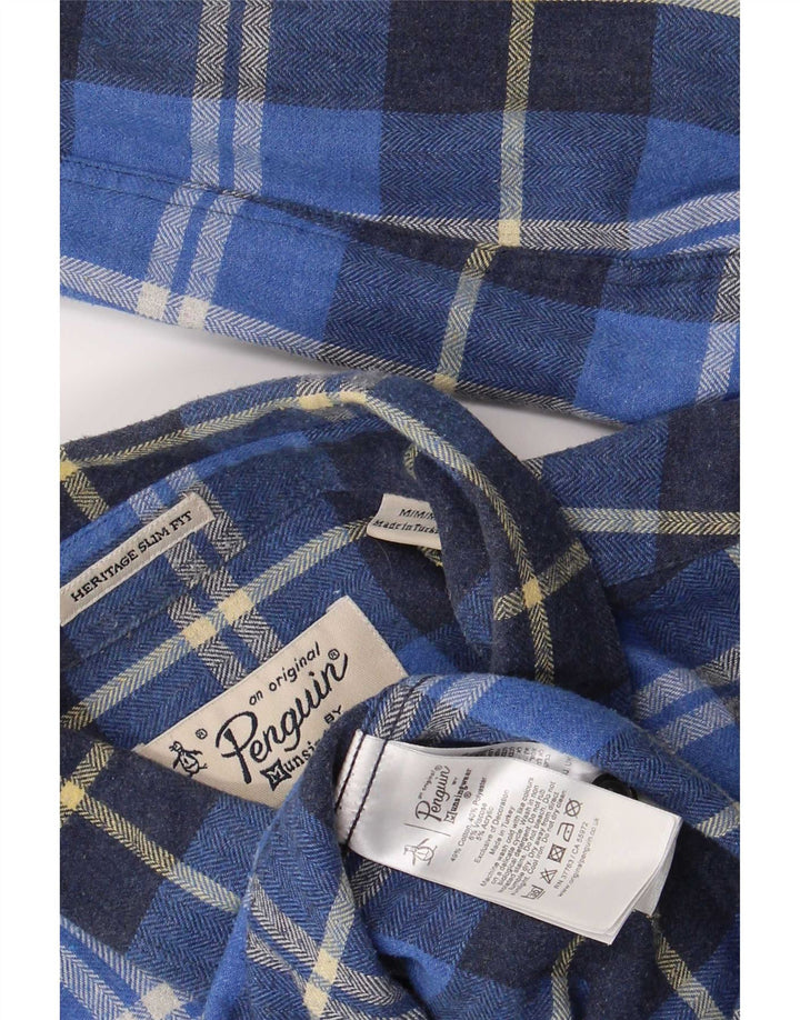 Penguin Chemise Slim Heritage Fit en Flanelle Homme Bleu Moyen à Carreaux en Coton
