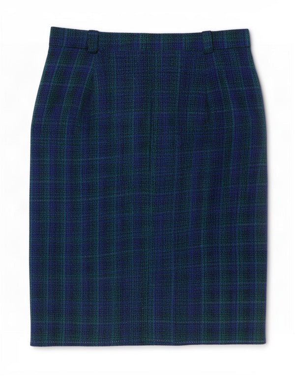 Hucke Jupe crayon pour femme UK 18 XL W34 Bleu à carreaux en laine vierge