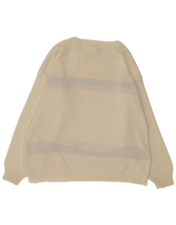 vintage Mens Boat Neck Jumper Pull Grand Off White Argyle/Diamant