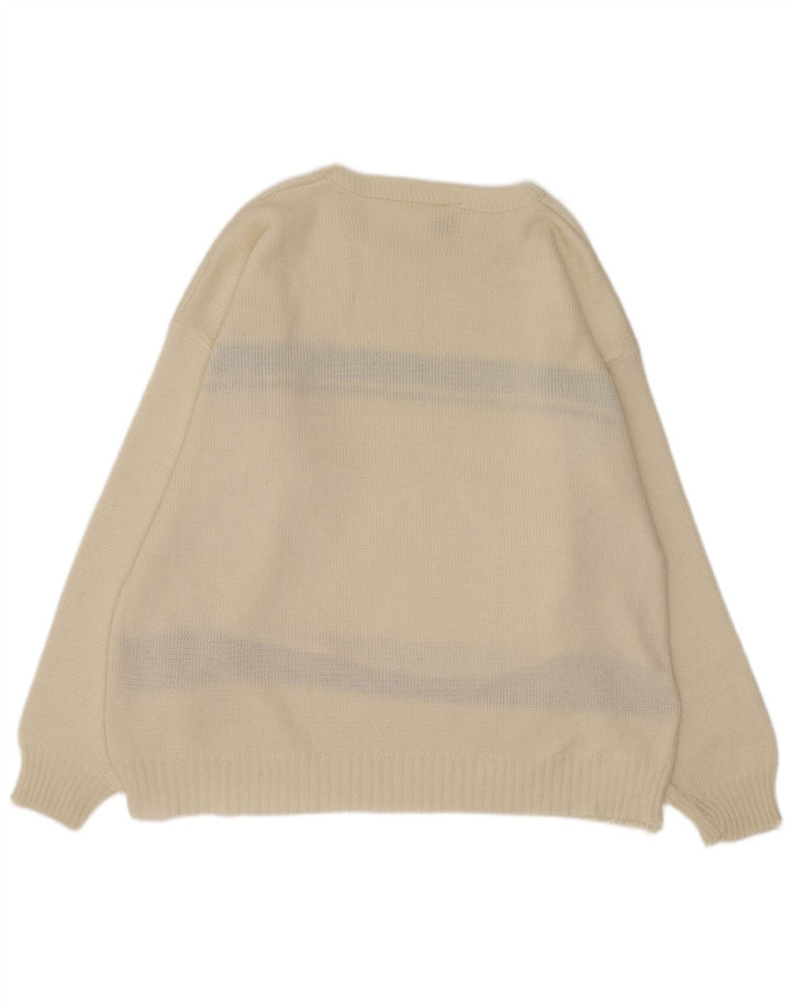 vintage Mens Boat Neck Jumper Pull Grand Off White Argyle/Diamant