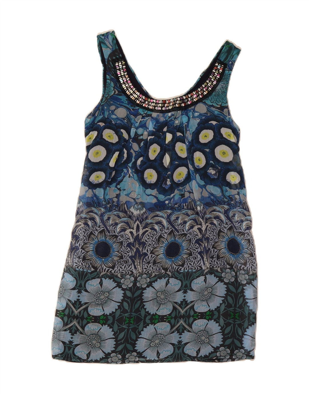 DESIGUAL Womens Abstract Pattern Sleeveless Basic Dress EU 38 Medium Blue Vintage Desigual and Second-Hand Desigual from Messina Hembry 