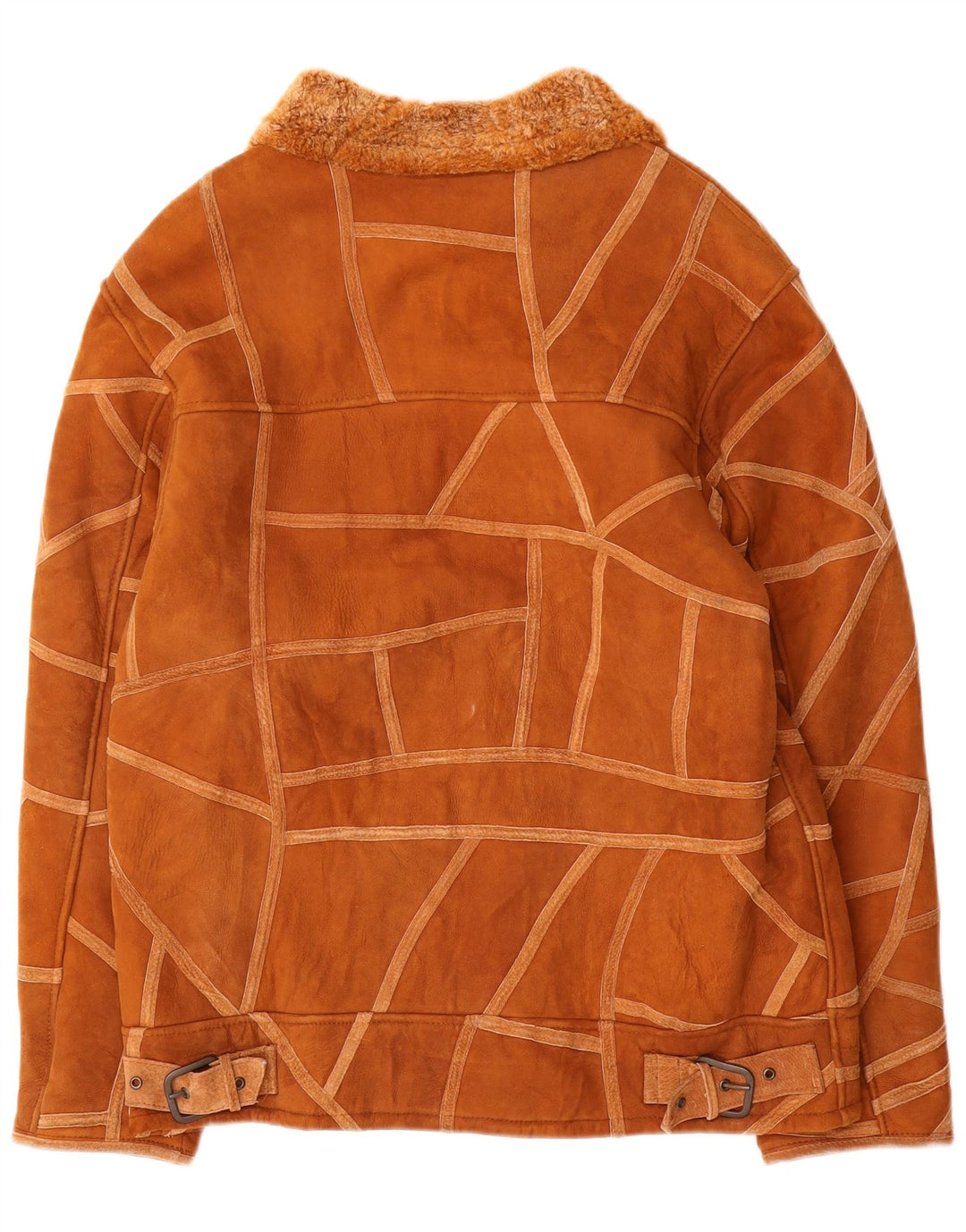 veste shearling femme vintage UK 14 Moyen Brun Géométrique
