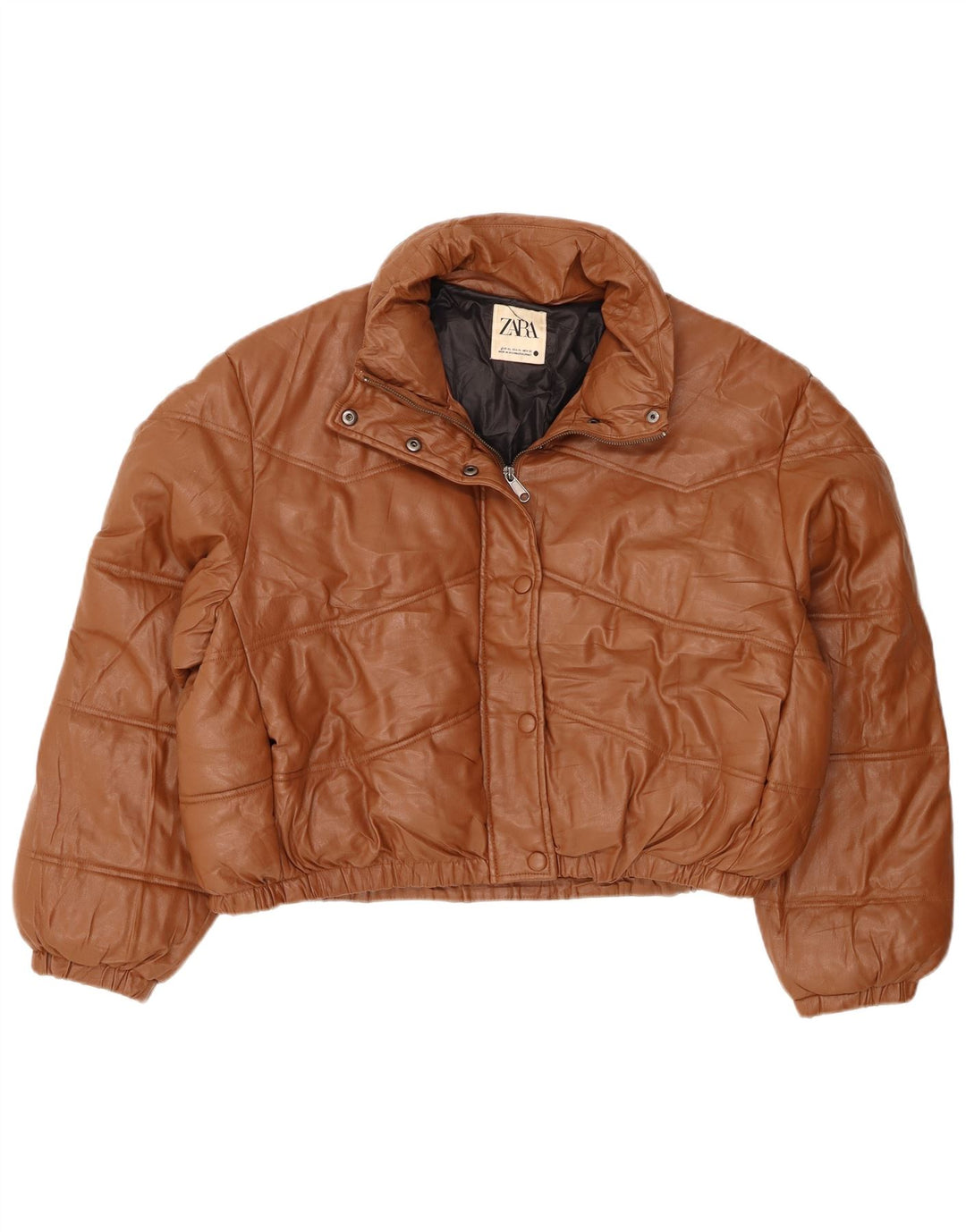 Zara Veste matelassée surdimensionnée en similicuir pour femme UK 18 XL Marron Polyester