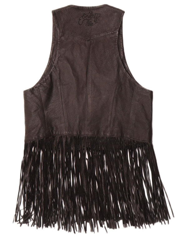 PEPE JEANS Gilet en cuir pour femme UK 10 Petit cowboy en cuir noir