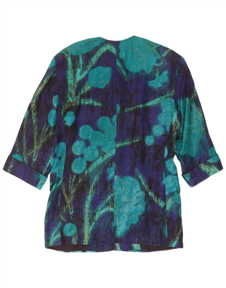 Max Mara Veste blazer à manches 3/4 pour femme 7 boutons UK 14 Bleu moyen floral