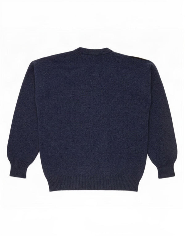 vintage Mens Crew Neck Jumper Pull Grand Bleu Marine Argyle/Diamant