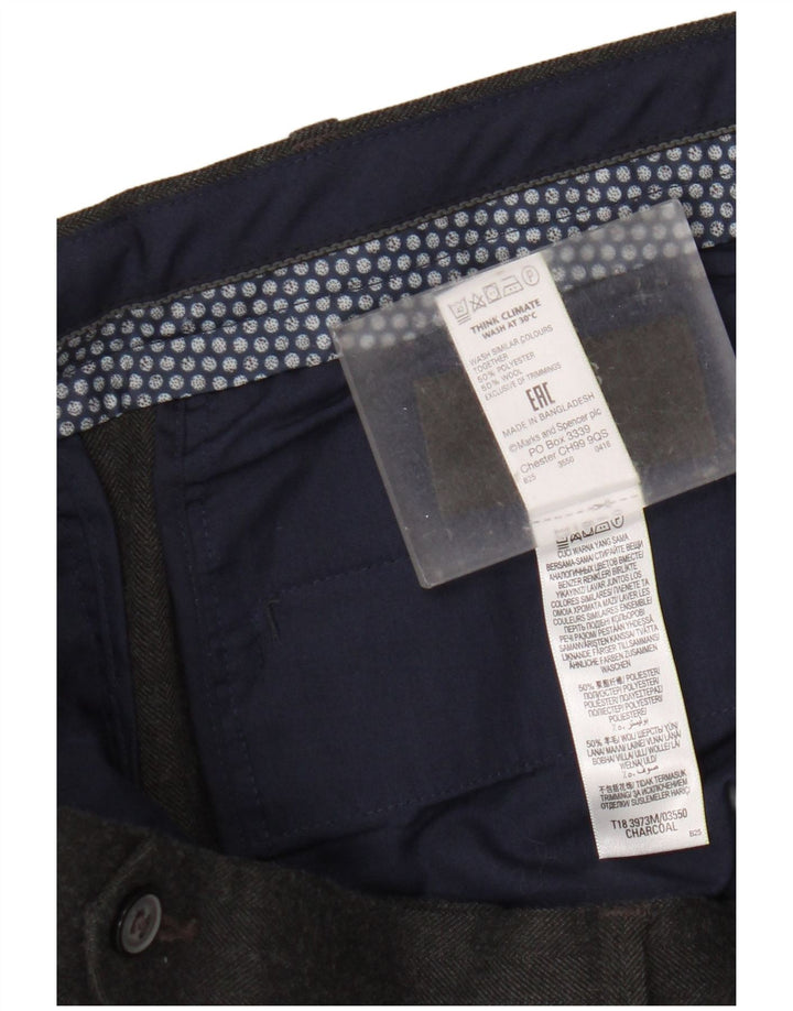 Marks & Spencer Pantalon de Costume Droit Homme W38 L31 Gris Coton