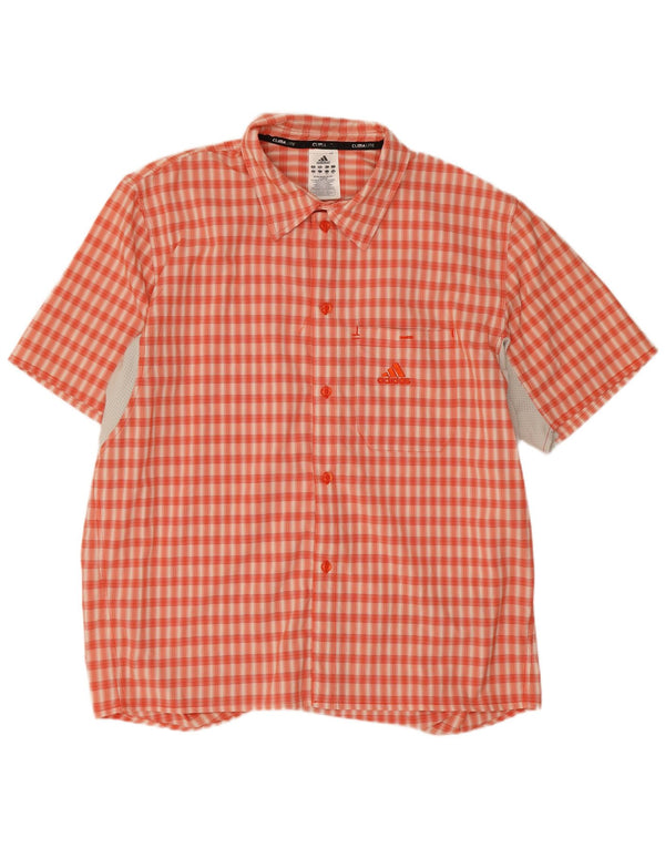 Adidas Chemise à manches courtes Climalite pour homme en polyester à carreaux orange