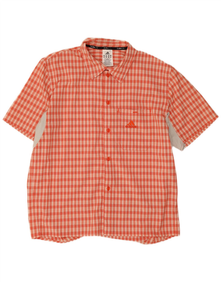 Adidas Chemise à manches courtes Climalite pour homme en polyester à carreaux orange