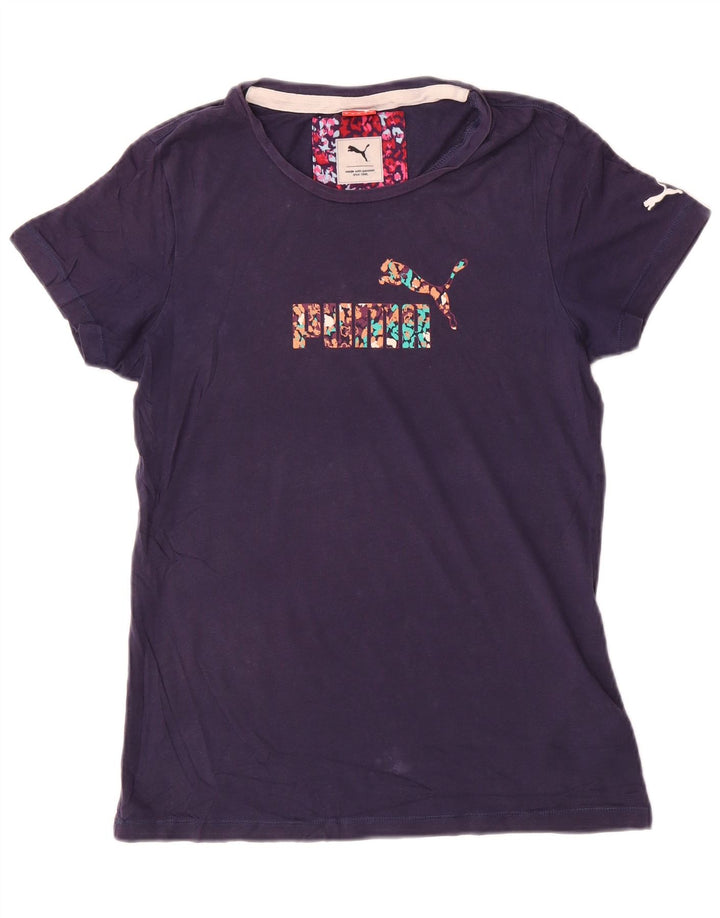 Puma T-shirt graphique pour femme UK 12 Bleu marine moyen Coton