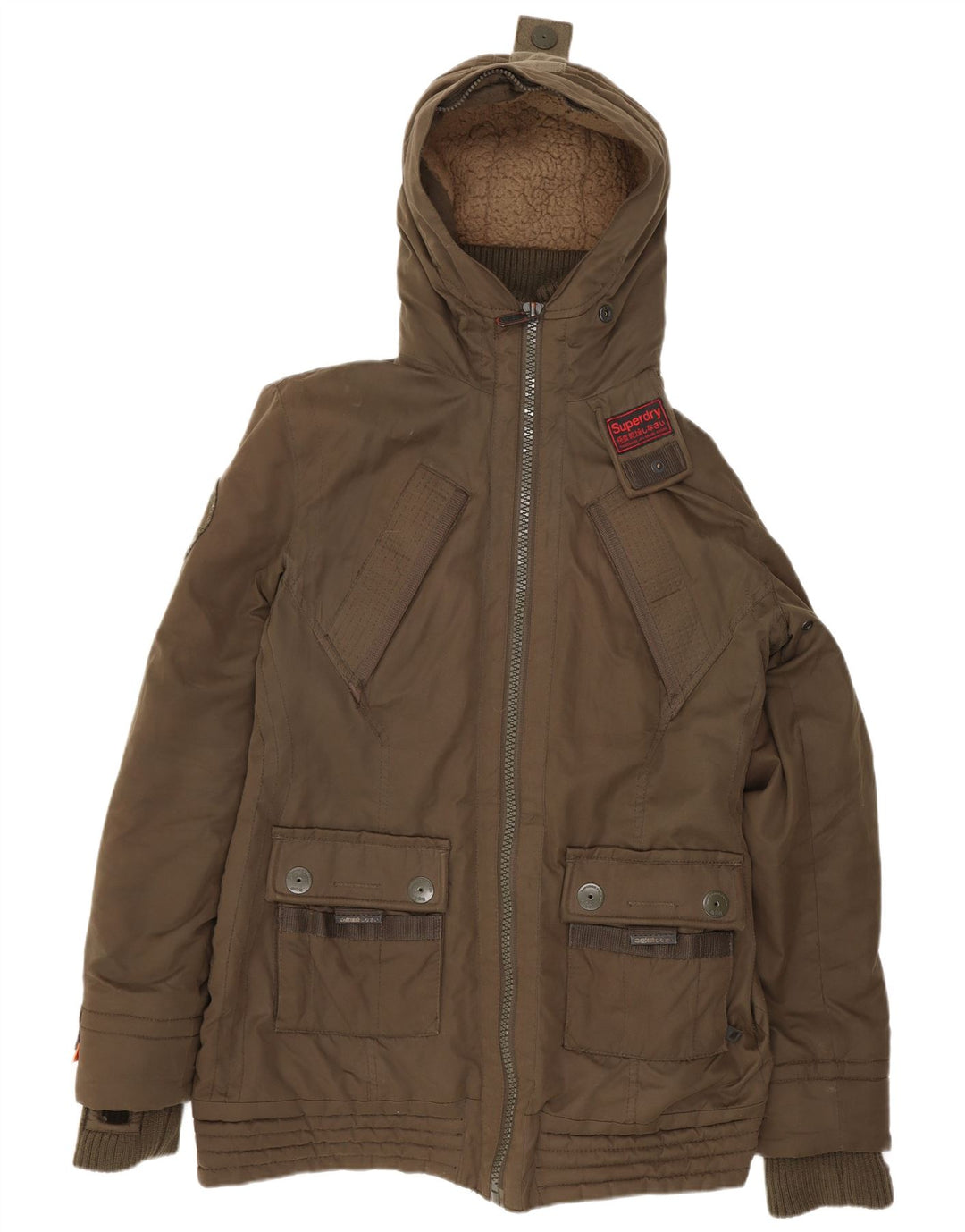 Superdry Veste coupe-vent à capuche pour femme UK 16 Large Kaki Polyester