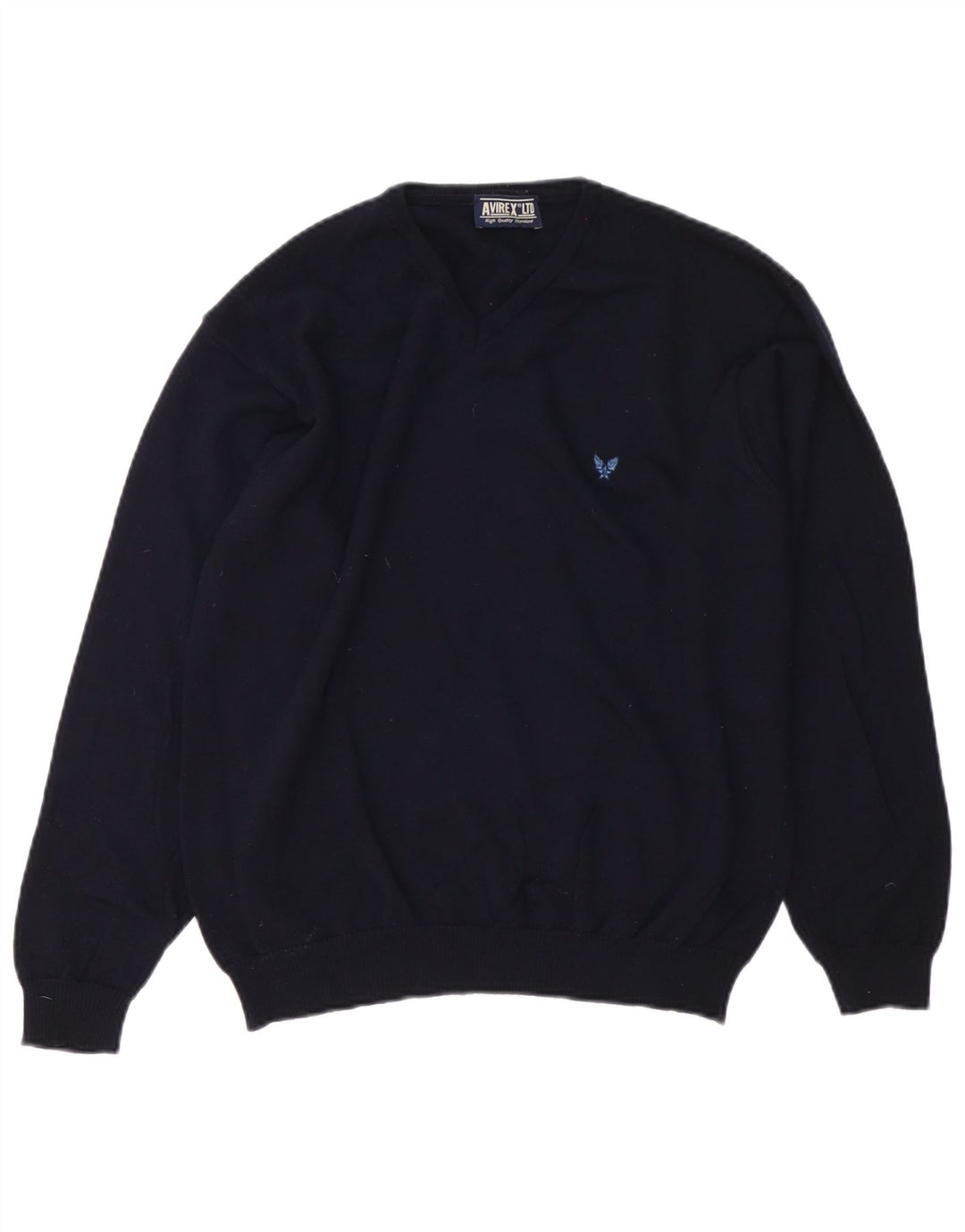 Avirex Pull col V pour homme en laine mérinos bleu marine moyen