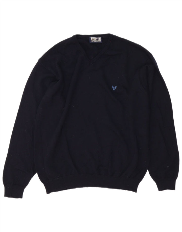 Avirex Pull col V pour homme en laine mérinos bleu marine moyen