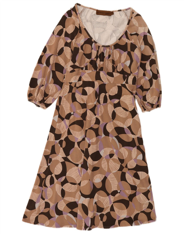 Fenn Wright Manson Robe trapèze pour femme UK 8 Petit coton géométrique beige