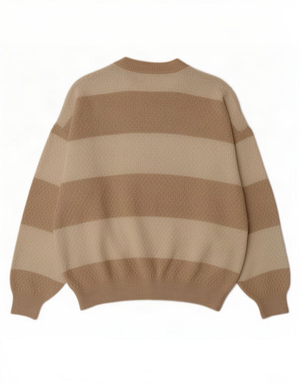 Il Granchio Homme Cardigan Pull Large Beige Rayé Coton