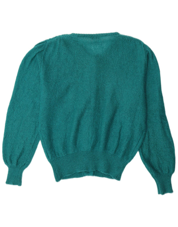 VINTAGE Pull Cardigan Femme UK 14 Grand Mohair Vert
