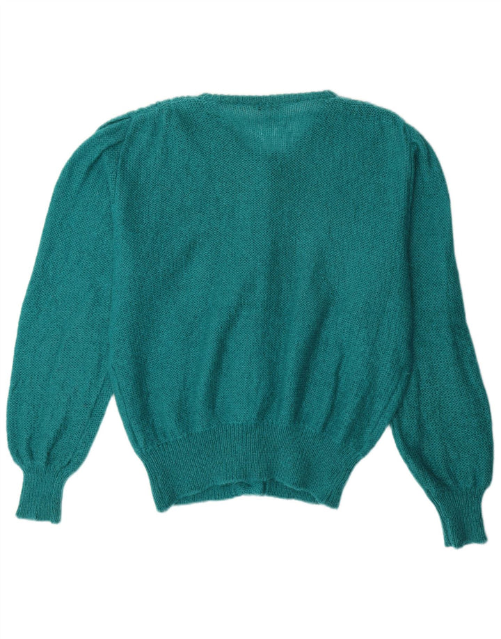 VINTAGE Pull Cardigan Femme UK 14 Grand Mohair Vert