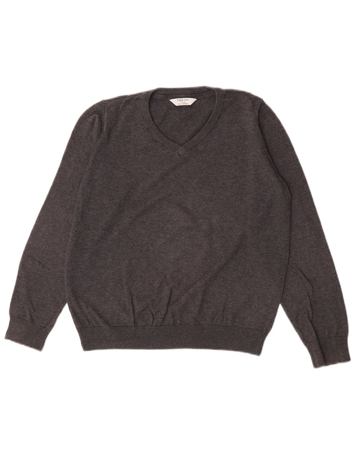 Marks & Spencer Pull col V pour garçon 11-12 ans Gris Coton