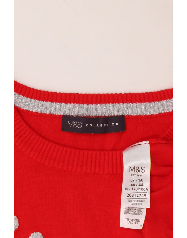 MARKS & SPENCER Womens Graphic Crew Neck Jumper Sweater UK 16 Large  Red Vintage Marks & Spencer and Second-Hand Marks & Spencer from Messina Hembry 