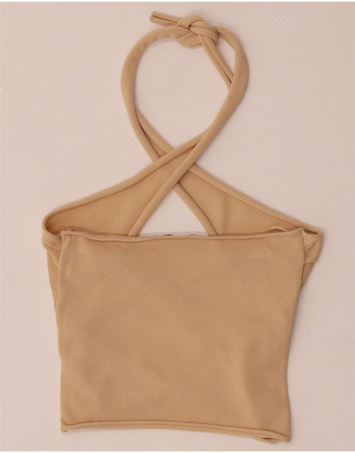 Zara Femme Crop Halter Top UK 8 Small Beige Viscose