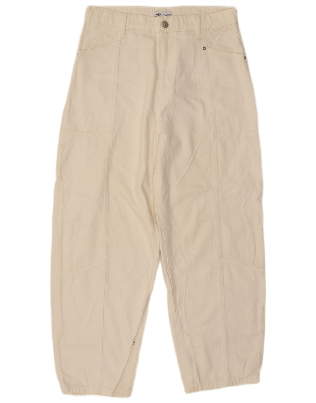 Zara Jean ample taille haute pour femme EU 40 Medium W32 L27 Blanc cassé
