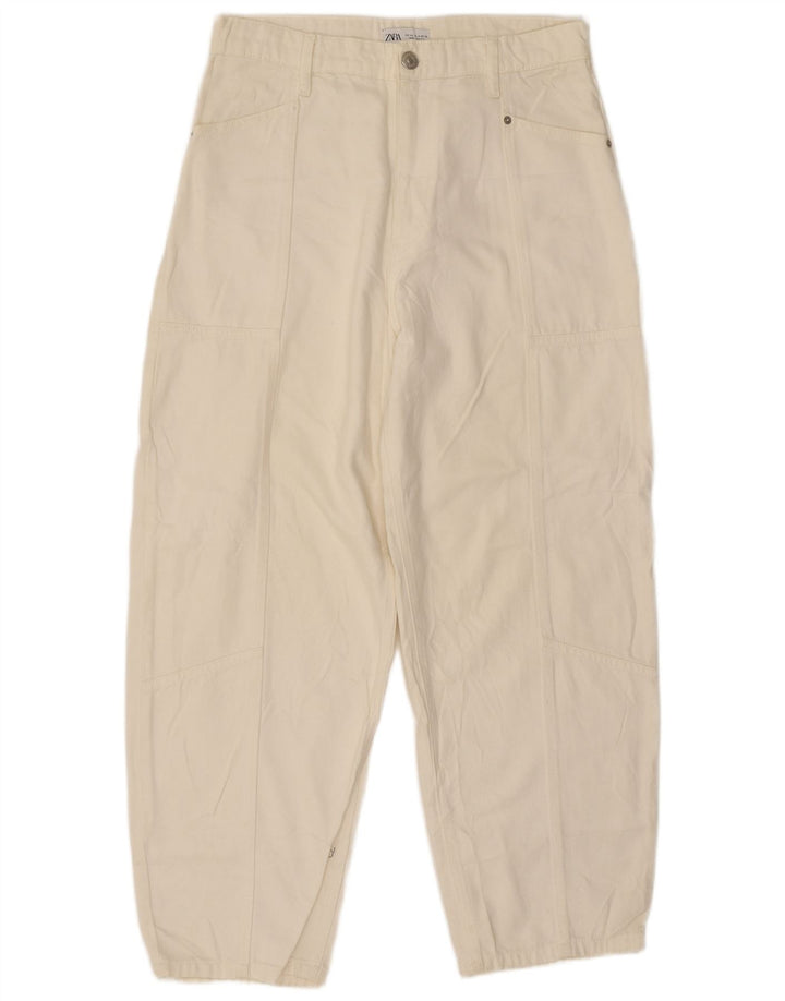 Zara Jean ample taille haute pour femme EU 40 Medium W32 L27 Blanc cassé