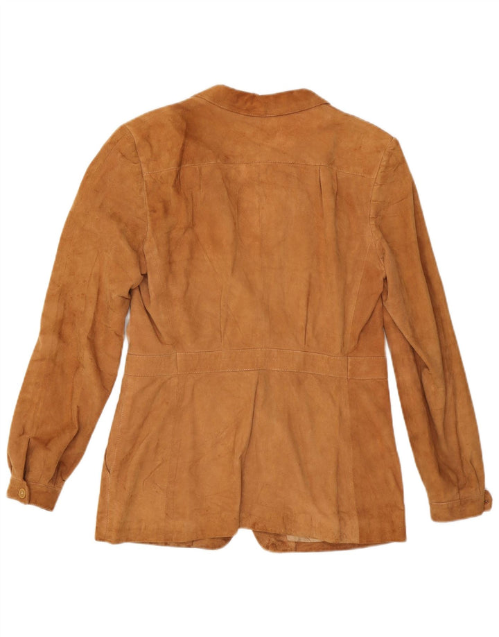 vintage Femme 3 Boutons Blazer En Daim Veste UK 14 Brun Moyen
