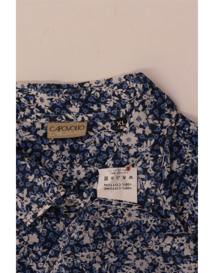 Chemise Homme Vintage XL Coton Floral Bleu