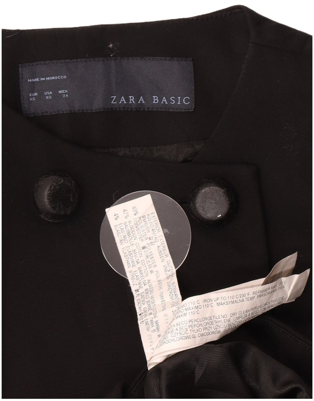 Zara Manteau croisé pour femme UK 6 XS Noir Polyester