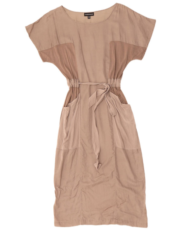 WAREHOUSE Robe longue chauve-souris pour femme UK 12 en coton color block gris moyen