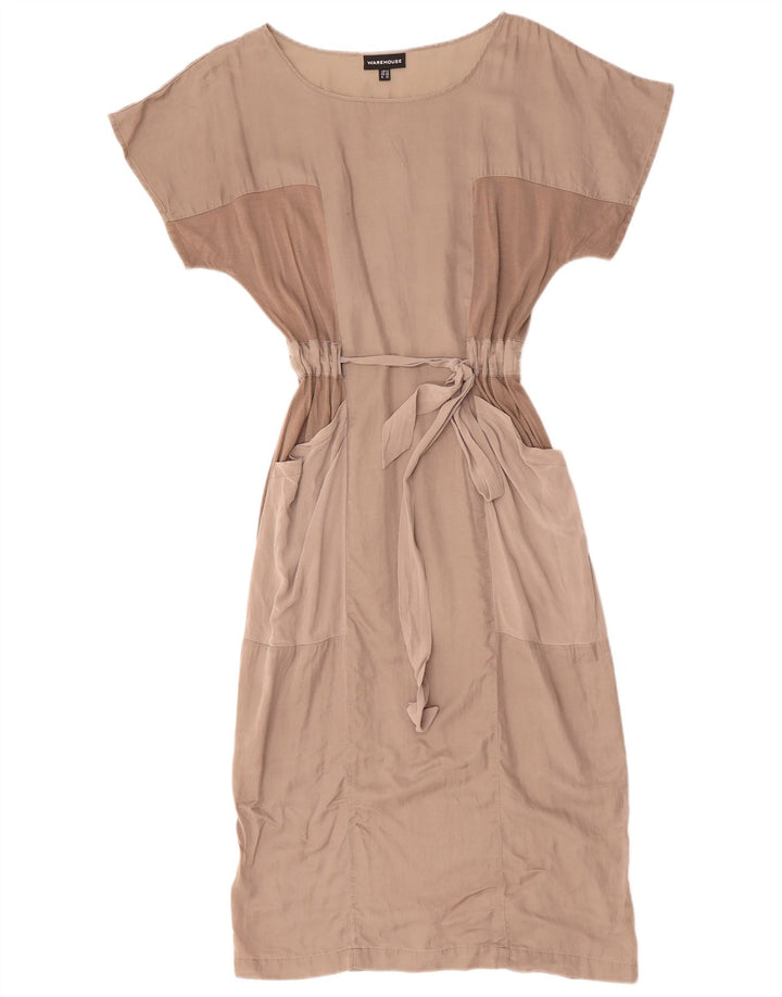 WAREHOUSE Robe longue chauve-souris pour femme UK 12 en coton color block gris moyen