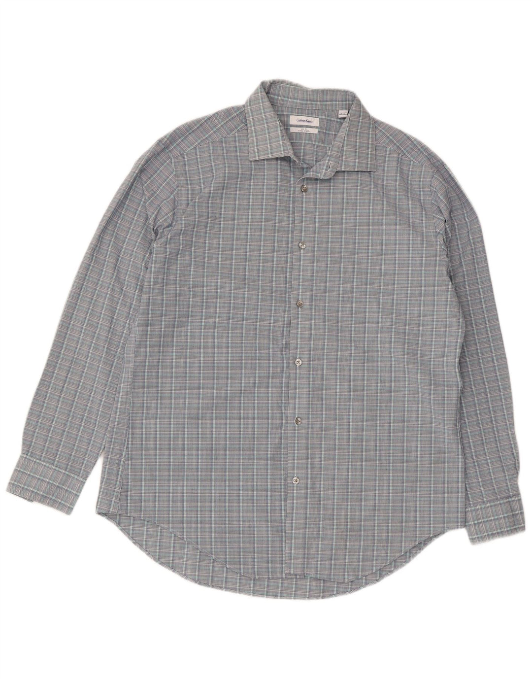 Calvin Klein Chemise slim fit pour homme Taille 16 1/2 Grand carreaux gris