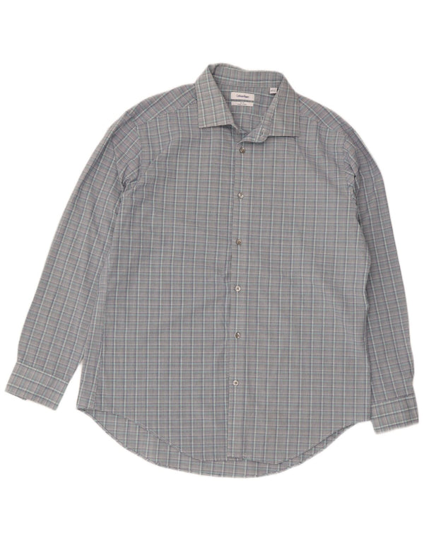 Calvin Klein Chemise slim fit pour homme Taille 16 1/2 Grand carreaux gris