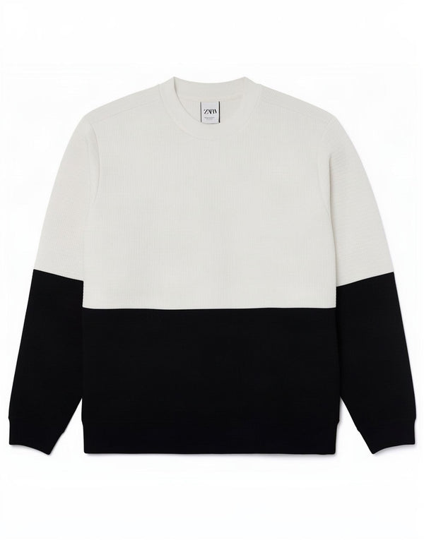 Zara Homme Sweatshirt Jumper XL Blanc Colorblock Polyester