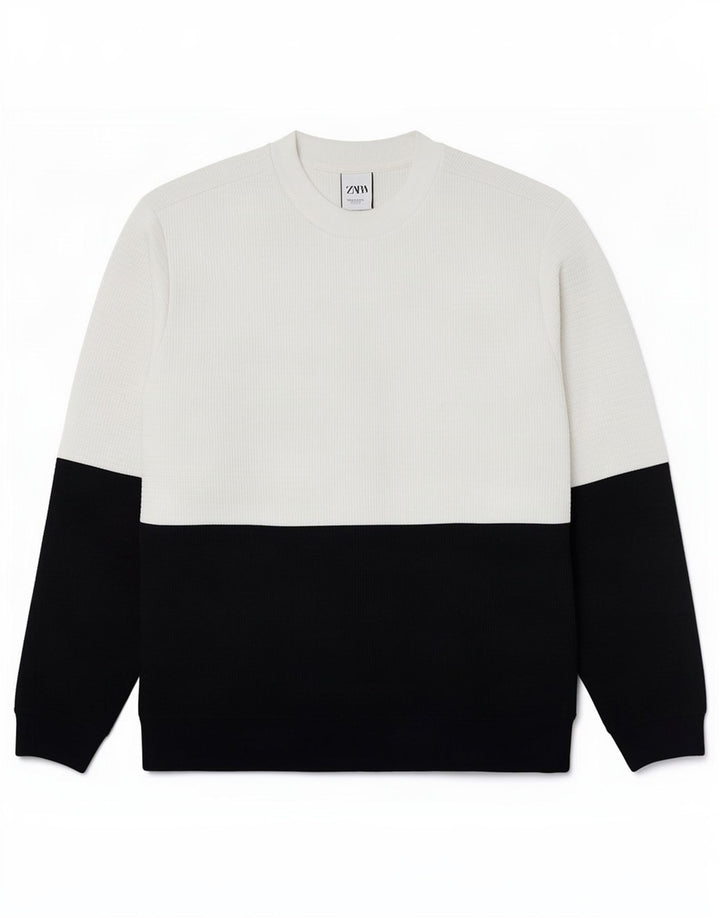 Zara Homme Sweatshirt Jumper XL Blanc Colorblock Polyester