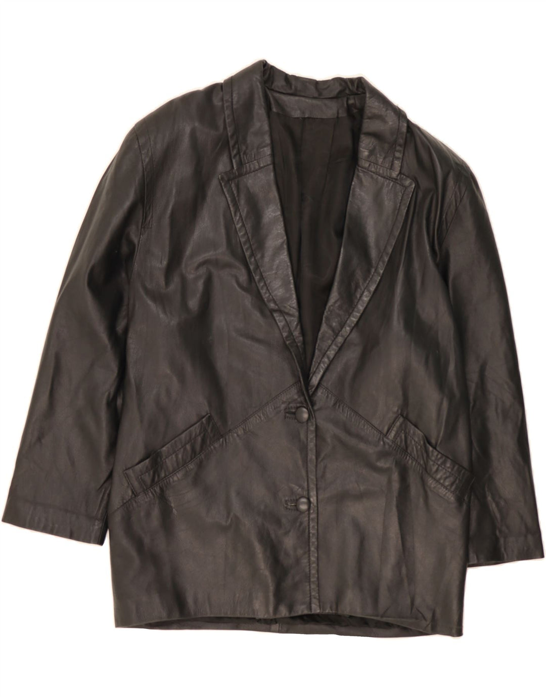 VINTAGE Womens Leather Coat UK 18 XL Black Leather Vintage Vintage and Second-Hand Vintage from Messina Hembry 