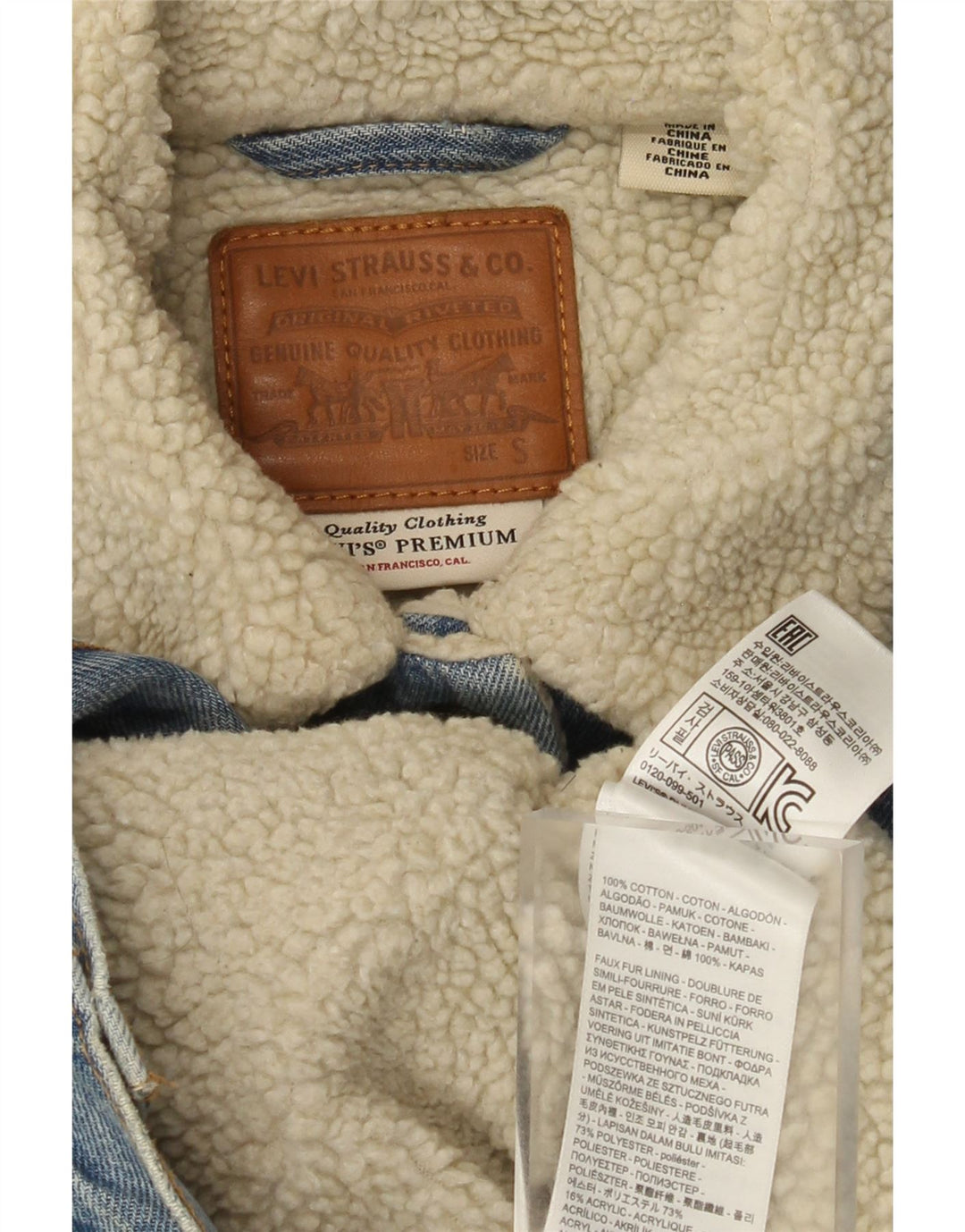 Levi's Veste en Jean Graphique Sherpa Femme UK 10 Petit Bleu Coton