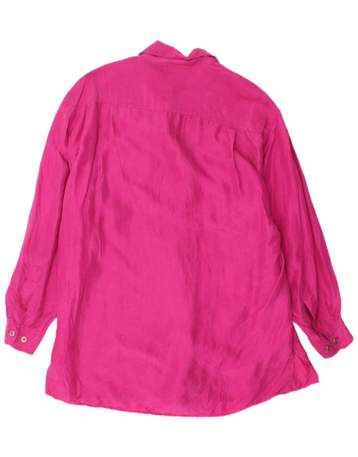 vintage Femme Chemise surdimensionnée Blouse UK 10 Petite Soie Rose