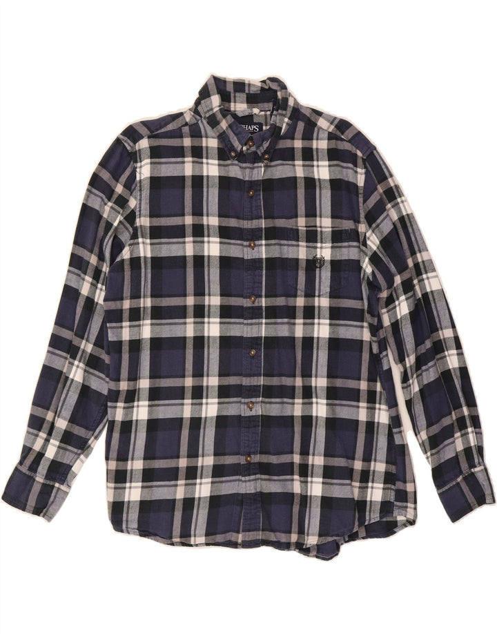 CHAPS Mens Flannel Shirt Large Navy Blue Check Cotton Vintage Chaps and Second-Hand Chaps from Messina Hembry 