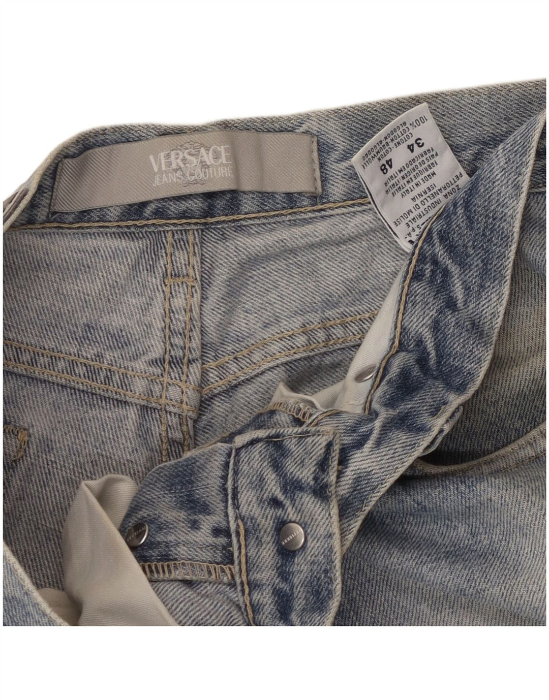 VERSACE Homme Jean droit vieilli W34 L33 Bleu Coton