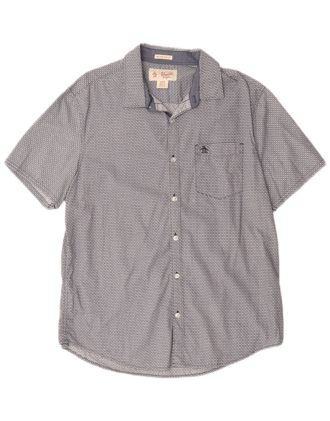 PENGUIN Chemise Heritage Slim Fit à Manches Courtes Homme Bleu Géométrique Grand